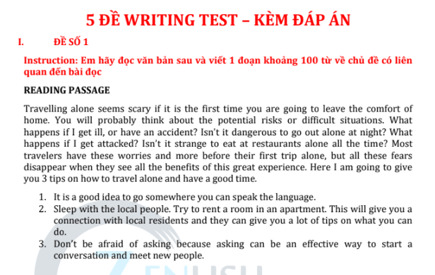5 ĐỀ WRITING - KÈM ĐÁP ÁN