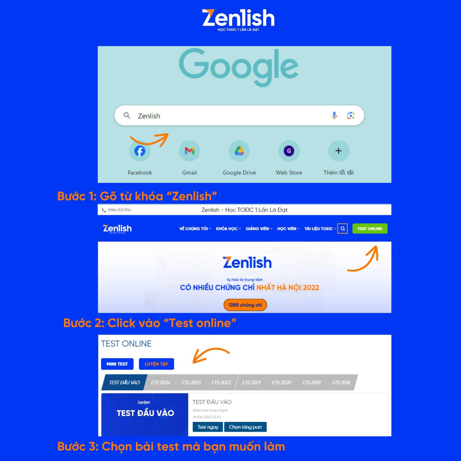 Các bước thi thử trên website Zenlish