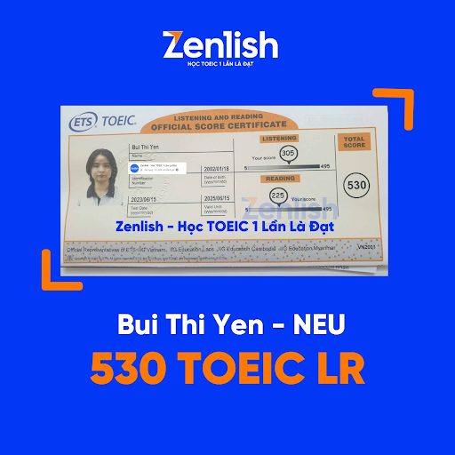Chứng chỉ TOEIC của học viên Zenlish