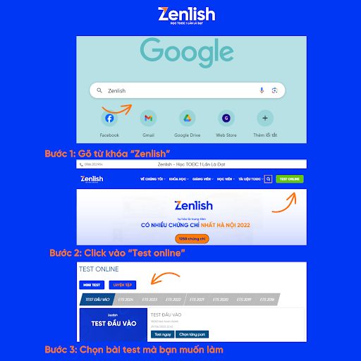 Các bước làm bài test đánh giá trình độ cùng Zenlish