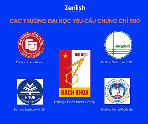 Các trường Đại học yêu cầu chứng chỉ 500