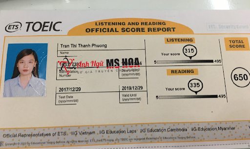 Chứng chỉ học viên tại Ms. Hoa