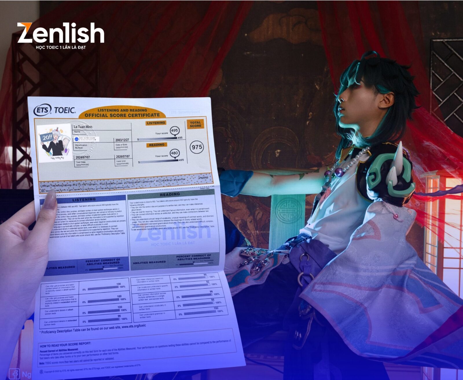 Chứng chỉ 975 TOEIC của Minh