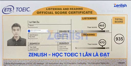 Chứng chỉ 935/990 TOEIC của Dủ
