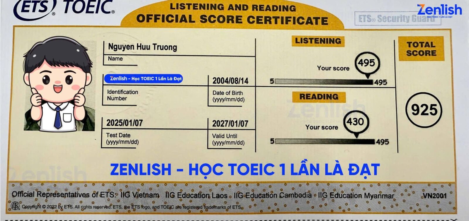Chứng chỉ của Hữu Trường