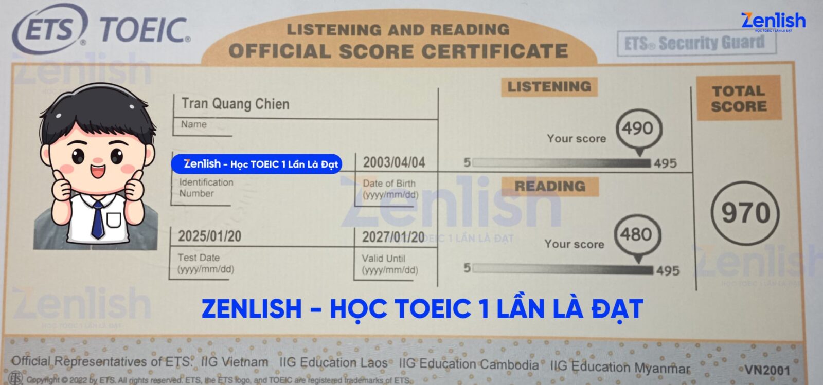 Chứng chỉ của Quang Chiến
